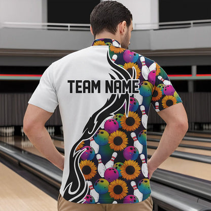 Custom Sunflower Bowling Pattern Quarter-Zip Shirts For Men, Sunflower Bowling Team Shirts IPHW8441