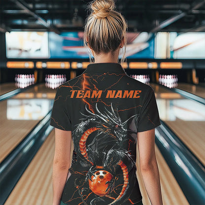Black And Red Custom Dragon Bowling Womens Quarter-Zip Shirts, Dragon Bowling League Shirts IPHW8686