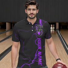 Load image into Gallery viewer, Black And Purple Custom Dragon Bowling Polo Shirts For Men, Dragon Bowling League Shirts IPHW8687