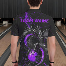 Load image into Gallery viewer, Black And Purple Custom Dragon Bowling Polo Shirts For Men, Dragon Bowling League Shirts IPHW8687