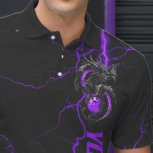Load image into Gallery viewer, Black And Purple Custom Dragon Bowling Polo Shirts For Men, Dragon Bowling League Shirts IPHW8687