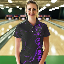 Load image into Gallery viewer, Black And Purple Custom Dragon Bowling Polo Shirts For Women, Dragon Bowling League Shirts IPHW8687