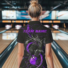 Load image into Gallery viewer, Black And Purple Custom Dragon Bowling Polo Shirts For Women, Dragon Bowling League Shirts IPHW8687