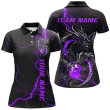 Load image into Gallery viewer, Black And Purple Custom Dragon Bowling Polo Shirts For Women, Dragon Bowling League Shirts IPHW8687