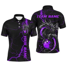 Load image into Gallery viewer, Black And Purple Custom Dragon Bowling Polo Shirts For Men, Dragon Bowling League Shirts IPHW8687