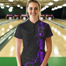 Load image into Gallery viewer, Black And Purple Custom Dragon Bowling Womens Quarter-Zip Shirts, Bowling League Shirts IPHW8687
