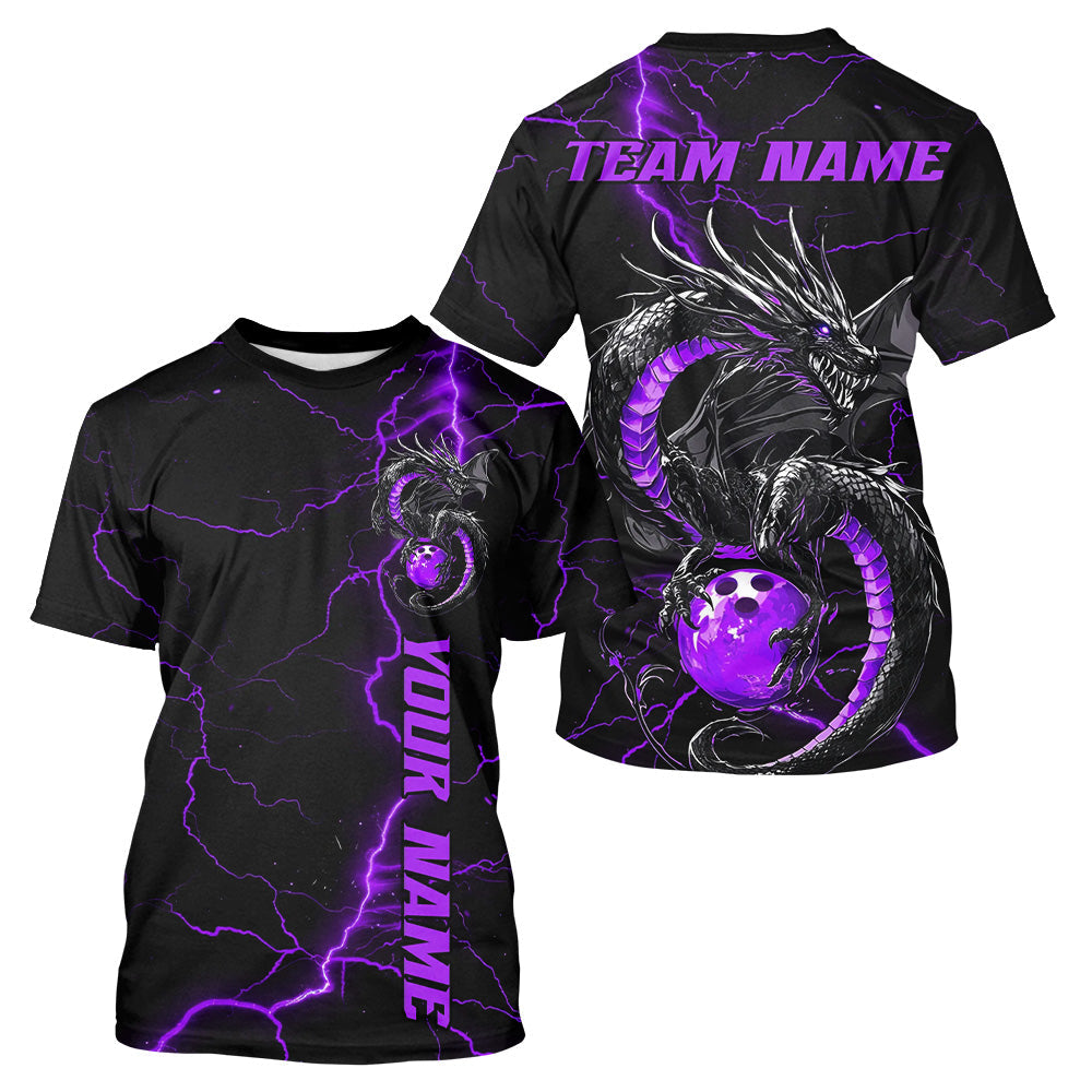Black And Purple Custom Dragon Bowling T-Shirts For Men, Dragon Bowling League IPHW8687