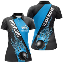 Load image into Gallery viewer, Blue Flame Bowling Ball Custom Bowling Shirts For Women, Bowling Team Jerseys IPHW6184