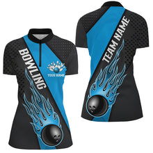 Load image into Gallery viewer, Blue Flame Bowling Ball Custom Bowling Shirts For Women, Bowling Team Jerseys IPHW6184