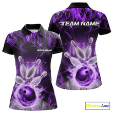 Load image into Gallery viewer, Custom Black And Purple Flame Bowling Team Women Polo Shirts, Fire Bowling League Shirt IPHW9387