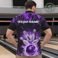 Load image into Gallery viewer, Custom Black And Purple Flame Bowling Team Quarter-Zip Shirts For Men, Fire Bowling League Shirt IPHW9387
