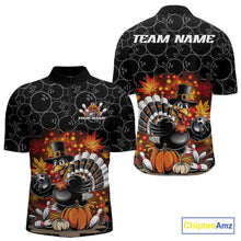 Load image into Gallery viewer, Custom Funny Thanksgiving Turkey Bowling Men Quarter-Zip Shirts, Autumn Bowling Shirt IPHW9771