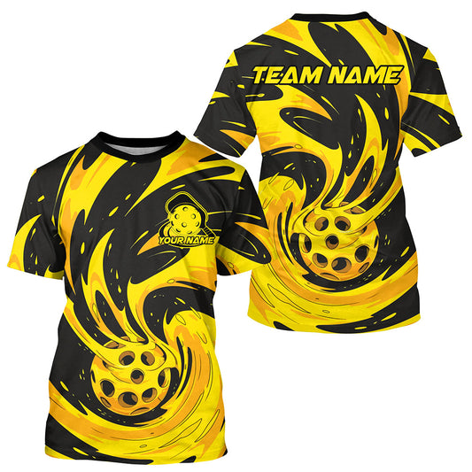 Black And Gold Custom Pickleball T-Shirts For Men, Pickleball Tournament Team Shirts, Pickleballer Outfits IPHW7575