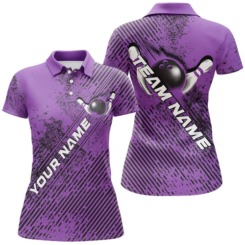 Custom Purple Bowling Jerseys, Grunge Bowling Polo Shirts For Women Bowlers Outfits IPHW8229