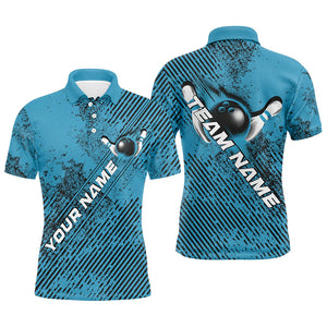 Custom Blue Bowling Jerseys, Grunge Bowling Polo Shirts For Men Bowlers Outfits IPHW8230