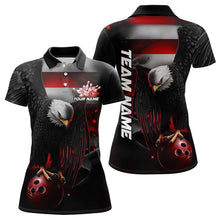 Load image into Gallery viewer, Custom Black And Red US Flag Eagle Womens Bowling Polo Shirt, Patriotic Bowling Shirt IPHW8453