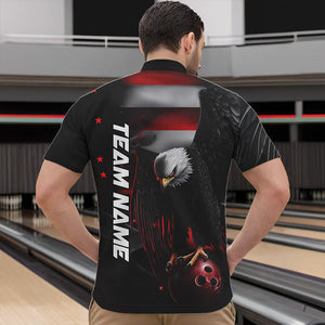 Custom Black And Red US Flag Eagle Bowling Quarter-Zip Shirt For Men, Patriotic Bowling League Shirt IPHW8453