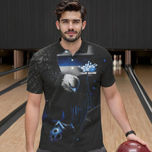 Load image into Gallery viewer, Custom Black And Blue US Flag Eagle Bowling Polo Shirts For Men, Patriotic Bowling League Shirt IPHW8454