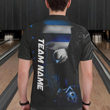 Load image into Gallery viewer, Custom Black And Blue US Flag Eagle Bowling Polo Shirts For Men, Patriotic Bowling League Shirt IPHW8454