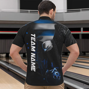 Custom Black And Blue US Flag Eagle Mens Bowling Quarter-Zip Shirts, Patriotic Bowling League Shirt IPHW8454