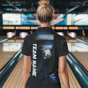 Custom Black And Blue US Flag Eagle Patriotic Bowling Quarter-Zip Shirts For Women IPHW8454