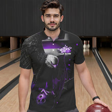 Load image into Gallery viewer, Custom Black And Purple US Flag Eagle Bowling Polo Shirts For Men, Patriotic Bowling League Shirt IPHW8455