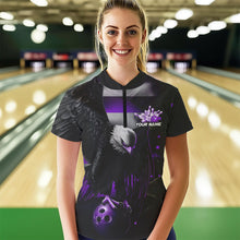 Load image into Gallery viewer, Custom Black And Purple US Flag Eagle Patriotic Bowling Quarter-Zip Shirts For Women IPHW8455