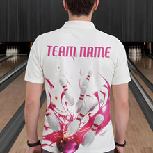 Load image into Gallery viewer, Custom White And Pink Splatter Bowling Polo Shirts For Men, Bowling Tournament Shirt IPHW8459