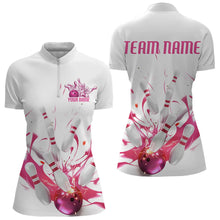 Load image into Gallery viewer, Custom White And Pink Splatter Ladies Bowling Quarter-Zip Shirt, Bowling Tournament Shirt IPHW8459