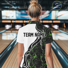 Load image into Gallery viewer, Custom Black And Green Flame Bowling Team Shirts, Bowling League Shirt Women Jersey IPHW10547