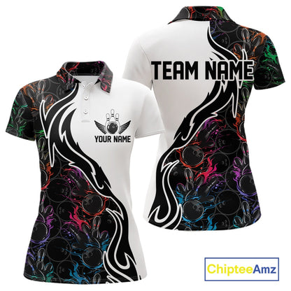 Custom Colorful Flame Bowling Team Shirts, Bowling League Shirt Women Bowling Jersey IPHW10548