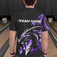 Load image into Gallery viewer, Custom Black And Purple Flame Dragon Bowling Polo Shirts For Men, Dragon Bowling League Shirt IPHW8704