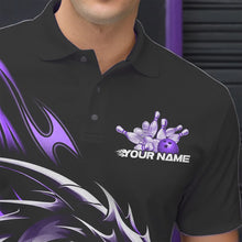Load image into Gallery viewer, Custom Black And Purple Flame Dragon Bowling Polo Shirts For Men, Dragon Bowling League Shirt IPHW8704