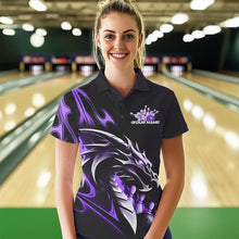 Load image into Gallery viewer, Custom Black And Purple Flame Dragon Bowling Womens Polo Shirt, Dragon Bowling League Shirt IPHW8704