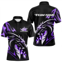 Load image into Gallery viewer, Custom Black And Purple Flame Dragon Bowling Polo Shirts For Men, Dragon Bowling League Shirt IPHW8704