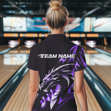 Load image into Gallery viewer, Custom Black And Purple Flame Dragon Bowling Women Quarter-Zip Shirts, Bowling League Shirt IPHW8704
