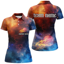 Load image into Gallery viewer, Galaxy Bowling Shirts For Women, Custom Name Flame Bowling Ball Team Jerseys IPHW6191