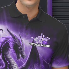 Load image into Gallery viewer, Custom Purple Thunder Lightning Dragon Bowling Polo Shirts For Men, Bowling Team Uniform IPHW8951
