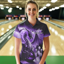 Load image into Gallery viewer, Custom Purple Thunder Lightning Dragon Bowling Polo Shirts For Women, Bowling Team Uniform IPHW8951