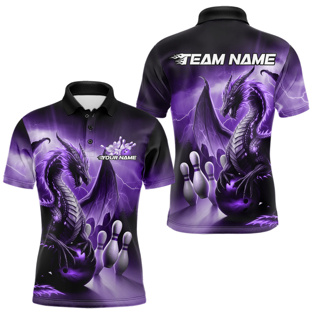 Custom Purple Thunder Lightning Dragon Bowling Polo Shirts For Men, Bowling Team Uniform IPHW8951