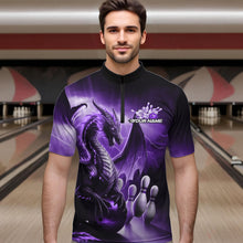 Load image into Gallery viewer, Custom Purple Thunder Lightning Dragon Bowling Quarter-Zip Shirts For Men, Bowling Team Uniform IPHW8951