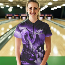 Load image into Gallery viewer, Custom Purple Lightning Dragon Bowling Women Quarter-Zip Shirt, Bowling Team Uniform IPHW8951