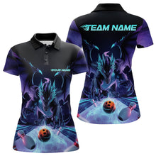 Load image into Gallery viewer, Custom Blue And Purple Dragon Bowling Jerseys, Dragon Bowling Team Polo Shirts For Women IPHW8954