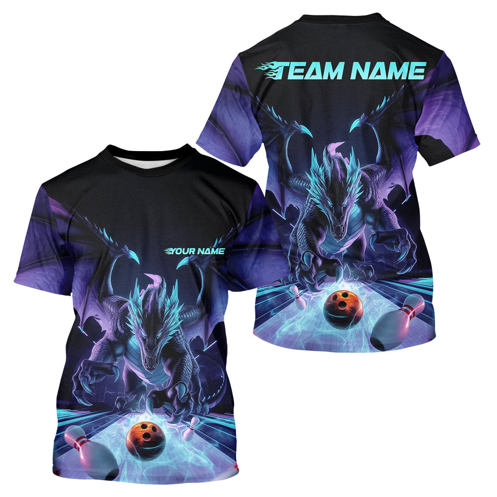 Custom Blue And Purple Dragon Bowling Jerseys, Dragon Bowling Team T-Shirts For Men IPHW8954