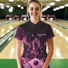 Load image into Gallery viewer, Custom Black And Pink Dragon Bowling Jerseys, Dragon Bowling Team Women Quarter-Zip Shirts IPHW8956