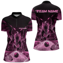 Load image into Gallery viewer, Custom Black And Pink Dragon Bowling Jerseys, Dragon Bowling Team Women Quarter-Zip Shirts IPHW8956