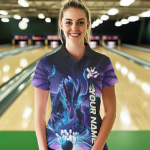 Load image into Gallery viewer, Custom Blue And Purple Dragon Bowling Polo Shirts For Women, Dragon Bowling League Shirt IPHW8958