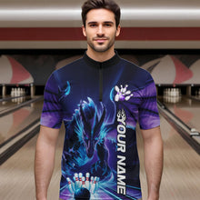 Load image into Gallery viewer, Custom Blue And Purple Dragon Bowling Quarter-Zip Shirts For Men, Dragon Bowling League Shirt IPHW8958