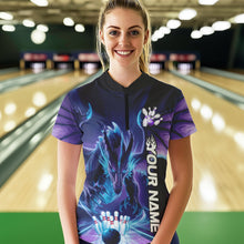 Load image into Gallery viewer, Custom Blue And Purple Dragon Bowling Women Quarter-Zip Shirts, Dragon Bowling League Shirt IPHW8958