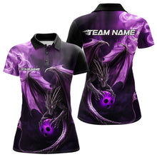 Load image into Gallery viewer, Custom Black And Purple Flame Dragon Bowling Polo Shirt For Women, Dragon Bowling Jerseys IPHW8963